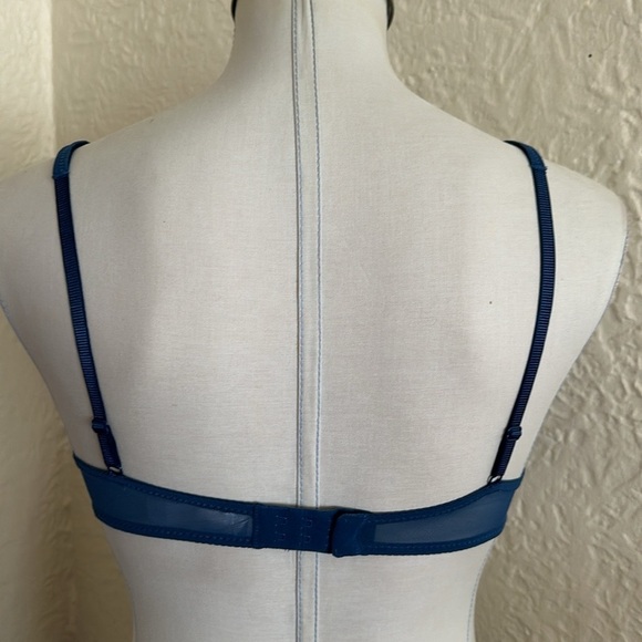 Maison Lejaby Blue Embroidered Sheer Mesh Plunge Bra 34B - Picture 6 of 10